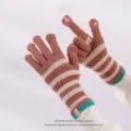 Knit fleece warm gloves winter women long striped fingerless touch screen gloves style - Coffee