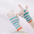 Knitted wool warm gloves winter women long striped fingerless touch screen touch mittens - Beige