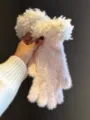 Korean style cute plush winter warm gloves with soft fluffy white cuffs in pink variant for women. - One Size / Light Pink
