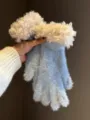 Fuzzy knitted winter gloves in light blue with fluffy white cuffs, cozy and warm fleece touch. - One Size / Sky Blue