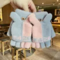 Mignons gants tricotés d'hiver pour femmes, mitaines chaudes convertibles à demi-doigts. - Taille unique / Rouge/Gris