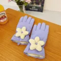 Purple winter down gloves for women with cute yellow flower decoration. Thickened warm touch screen. - Korean Style Flower Purple