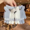Gants d'hiver chauds et mignons pour femmes, tricotés à demi-doigts, variante de couleur bleue. - Taille unique / Gris Blanc