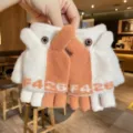 Femmes hiver tricot rabat gants sans doigts blanc orange chaud mignon style ecriture - Taille unique / Crème Rouge