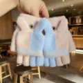 Cute winter knitted flip-top gloves for women, pink and blue touch screen fingerless warm mittens. - One Size / Rice Blue