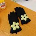 Women Winter Warm Down Gloves Padded Touchscreen Windproof Cute Floral Black Mittens - Korean Style Flower Black