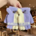 Cute winter knitted convertible half-finger gloves with cute animal design for daily warm wear. - One Size / Beige Purple