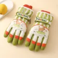 Kids waterproof ski gloves winter warm windproof thermal snow mittens cartoon green - Green