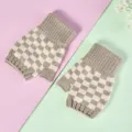 Damen Winter Strick fingerlose Handschuhe süß Karo Muster Halbfinger warme Tippen Handschuhe - Einheitsgröße / Khaki