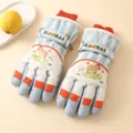 Children winter ski gloves waterproof thick warm cute cartoon windproof outdoor snow mittens - Blue