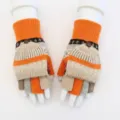 Gants tricotés d'hiver pour femmes convertibles sans doigts mitaines chaudes orange - Taille unique / Orange