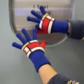 Winter warm knit gloves for women, stylish color block design, windproof cold-weather gear for cycling. - One Size / Blue