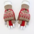Gants tricotés d'hiver rabattables sans doigts kaki rouge, mitaines chaudes en laine. - Taille unique / Kaki