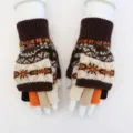 Gants tricotés sans doigts avec motif géométrique d'hiver pour femmes au design chaud - Taille unique / Café
