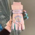 Gants de ski thermiques pour femmes coupe-vent chaud imperméable sports de neige cinq doigts - Taille unique / Adulte Rose