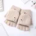 Gants en tricot sans doigts d'hiver mitaines chaudes demi-doigts pour taper et faire du vélo - Taille unique / Beige - femme
