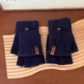 Women winter warm knitted convertible half finger gloves in deep purple color variant SKU. - One Size / Dark Blue