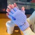 Gants tricotés sans doigts pour femmes hiver chaud mitaines convertibles violet clair - Taille unique / Violet clair - Femme