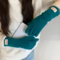 Guantes de invierno de piel sintética verde oscuro táctiles y cálidos tejidos para mujeres - Talla única / Cerceta