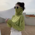 Vetement de protection solaire anti-UV d'ete pour femme avec masque et manches longues - Hauts / Style de Lettre Vert