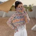 Femme été protection solaire UV masque facial châle motif géométrique variante design - Hauts / Paisley Blanc et Rouge