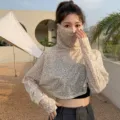 Sun protection sleeves shawl summer cat print face mask uv protection crop top variant. - Tops / Dog Pattern