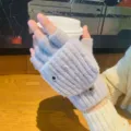 Knitted convertible half-finger gloves for women and men, warm winter winter fingerless gloves - One Size / Gray - Women's