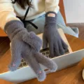 Guantes cálidos de Piel de conejo sintética para mujer táctil dedos separados invierno - Talla única / Gris