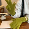 Guantes táctiles de felpa verde para mujer cálidos guantes de invierno de dedos - Talla única / Verde