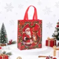 Red Christmas non-woven gift bag, festive holiday tote packaging for presents and parties. - Santa Claus / 26x32x10cm