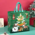 Christmas plaid non-woven gift bag with cute snowman and reindeer print for holiday. - Green Checkered