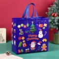 Christmas non-woven gift bag with cute Santa Claus and tree print for holiday shopping. - Blue Christmas Tree
