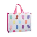 Colorful popsicle pattern non-woven reusable shopping tote bag with pink handles. - Ice Pop