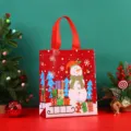 Bolsa de regalo navideña de tela no tejida con lindo estampado de muñeco de nieve. - Rojo