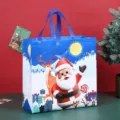 Christmas non-woven gift shopping bag blue festive Santa Claus holiday present tote - Blue Santa