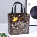 Sac cadeau non tissé fête des pères grand cabas à carreaux marron avec poignées robustes - 22x23x11cm / Marron