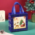 Sac d'emballage de cadeau de Noël en tissu non tissé imperméable fourre-tout mignon - Carreaux Bleus / 22*23*11cm