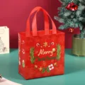 Sac non tissé de cadeau de Noël étanche portable mignon sac d'emballage de vacances rouge. - Couronne d'herbe rouge / 22*23*11cm