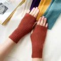 Gants tricotés sans doigts pour femmes hiver chaud laine chauffe-bras mitaines douces tricot - Rouge Brique