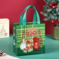 Sac cadeau de Noël en non-tissé avec joli bonhomme de neige et film étanche, petit sac. - Carreaux Verts / 22*23*11cm