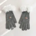 Gants tricotés chauds d'hiver pour femmes avec bordure en peluche tactile gris 5 doigts - Gris