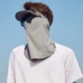 Unisex summer ice silk cooling sun protection face mask with integrated brim and neck cover. - Face Mask for Men - Dark Gray