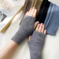 Women's winter fingerless knit gloves, thick warm woolen wrist arm warmers for writing. - Gray