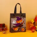Halloween non-woven tote bag with cute cat, ghost and pumpkin print for candy packaging main. - 26*32*10cm / Black