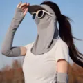 Ensemble masque de protection solaire et manches en soie glacée d'été, anti-UV respirant. - Masque facial femme - Gris foncé
