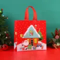 Christmas red non-woven gift bag with Santa Claus and tree pattern for holiday shopping - Red House