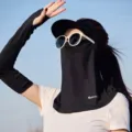 Ice silk sun protection face mask with visor for outdoor UV protection and cooling comfort. - Face Mask for Women - Black