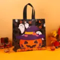 Bolsa de regalo de Halloween de tela no tejida con estampado de calabaza y fantasma - 36*36*14 cm / Negro
