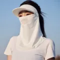 Summer ice silk sun protection face mask with wide brim, breathable uv-block white veil. - Face Mask for Women - White