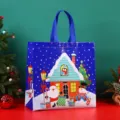 Christmas non-woven gift bag with cute Santa and snowman design, festive shopping tote. - Blue House